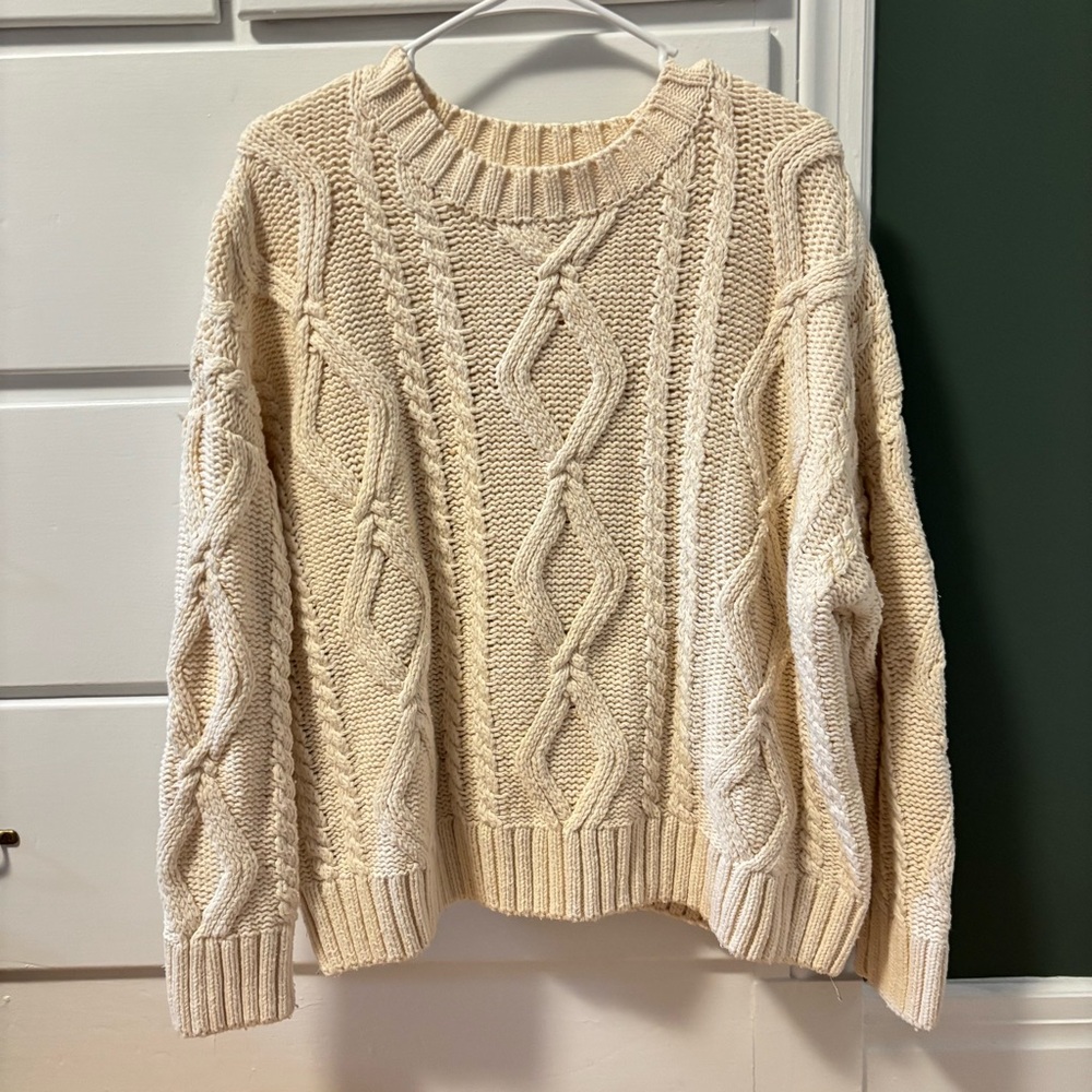 Princess Polly Cream Cable Knit Crewneck Sweater